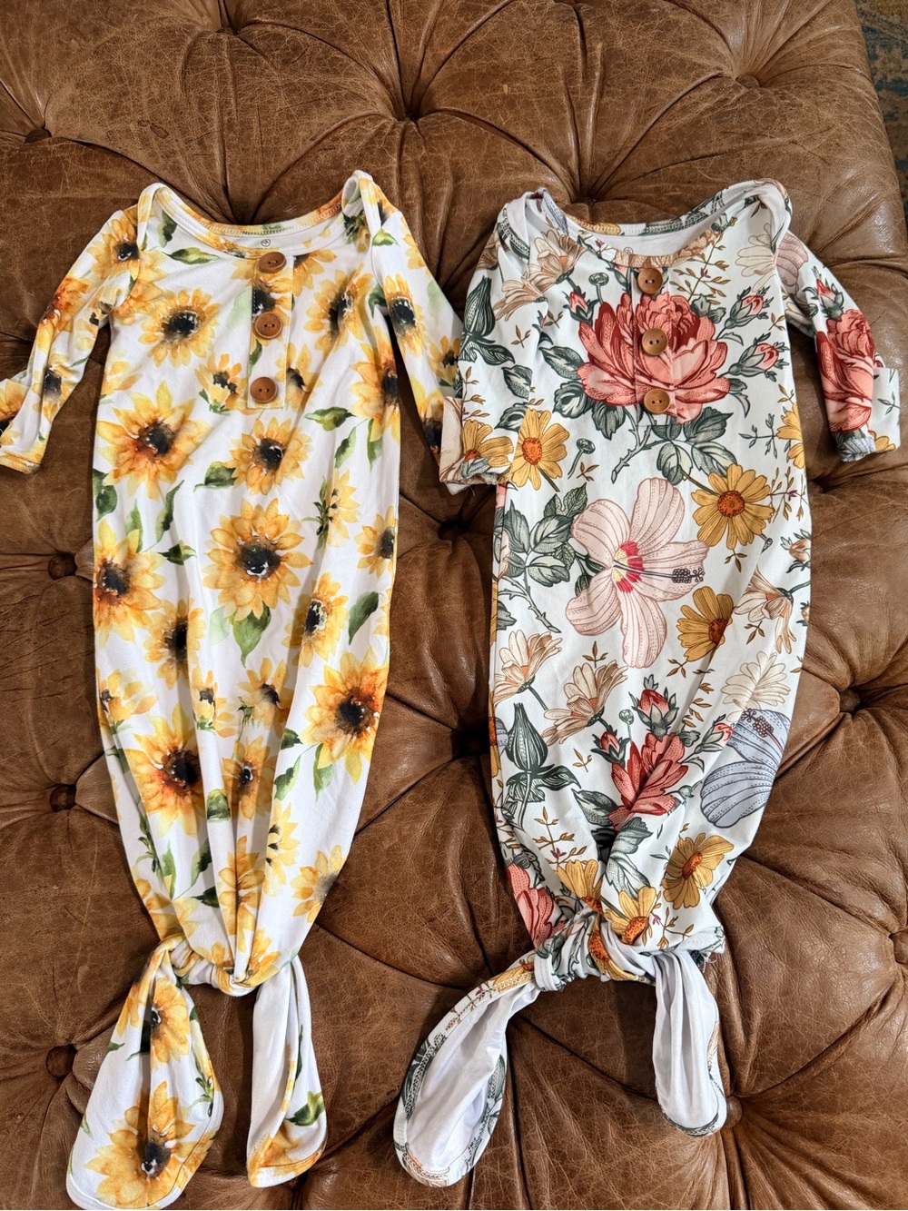 Caden Lane Baby Gown Bundle 0-3 Months Sunflower Floral Knotted Sleep Gowns Set